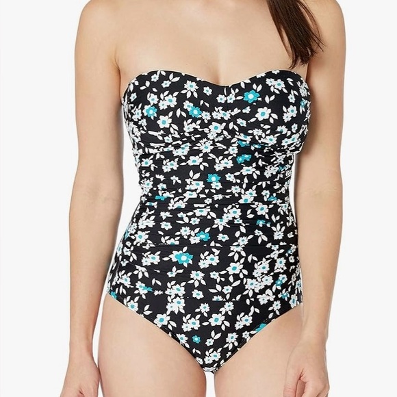 Anne Cole One Piece Shirred Front Floral Bandeau Swimsuit Size 6 - Picture 3 of 13